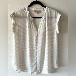 Philosophy black and white small polka dot semi sheer blouse cap sleeves
